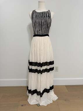 alice + olivia Rae Striped Pleated Sleeveless Open Back Maxi Dress
